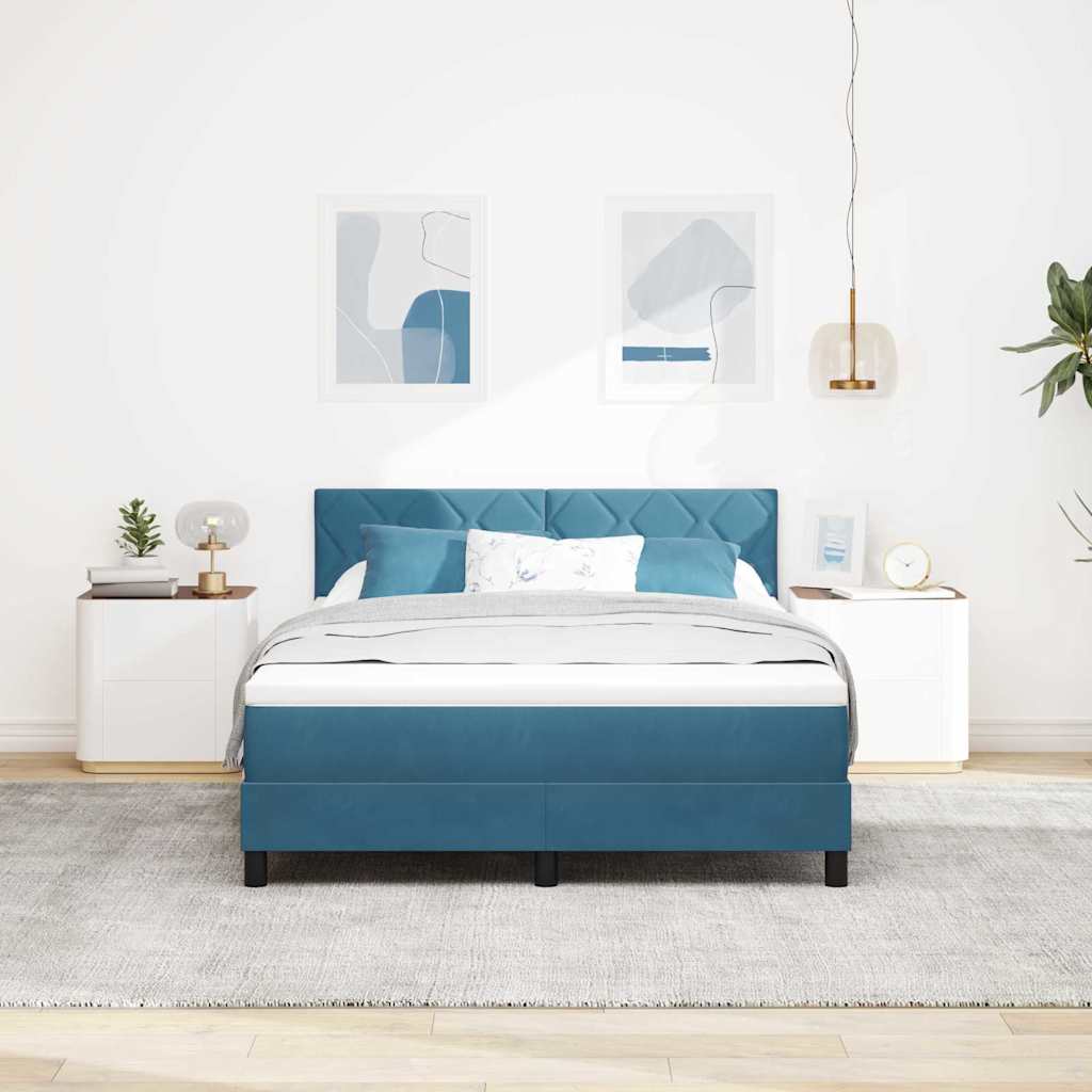 LED Box Spring Bed Donkerblauw 140 x 190 cm Fluweel