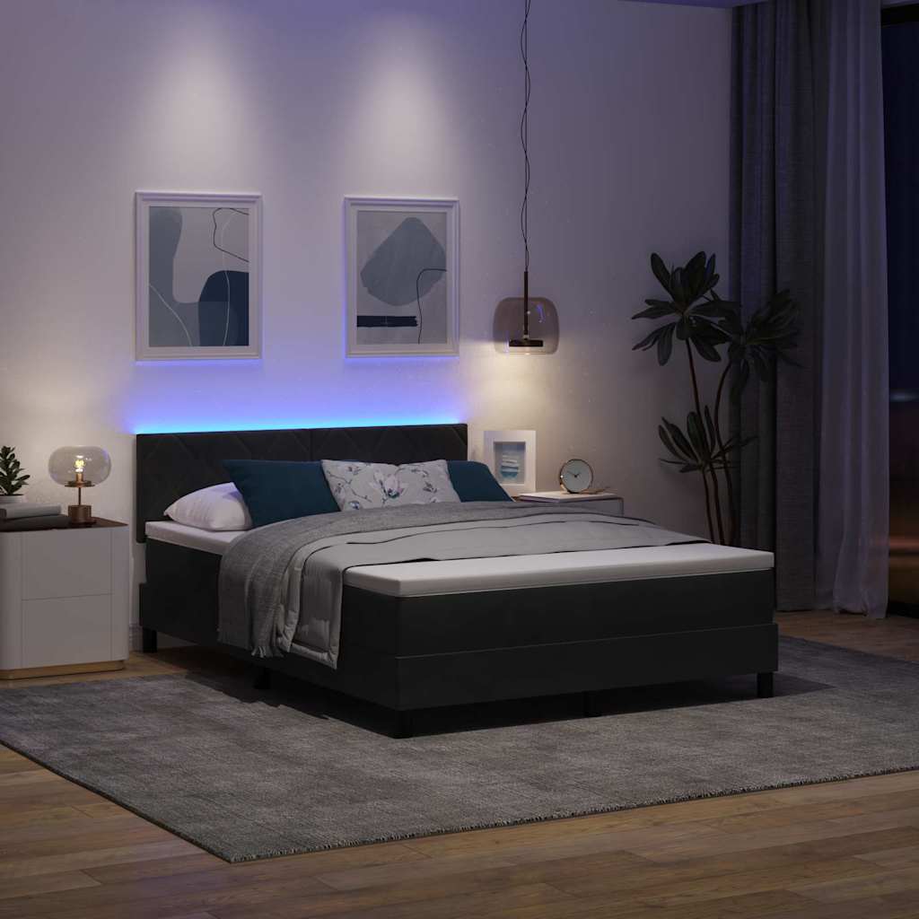 LED Box Spring Bed met matras Zwart 140 x 200 cm Fluweel is nu te koop bij PeponiXL, paradijselijk wonen!