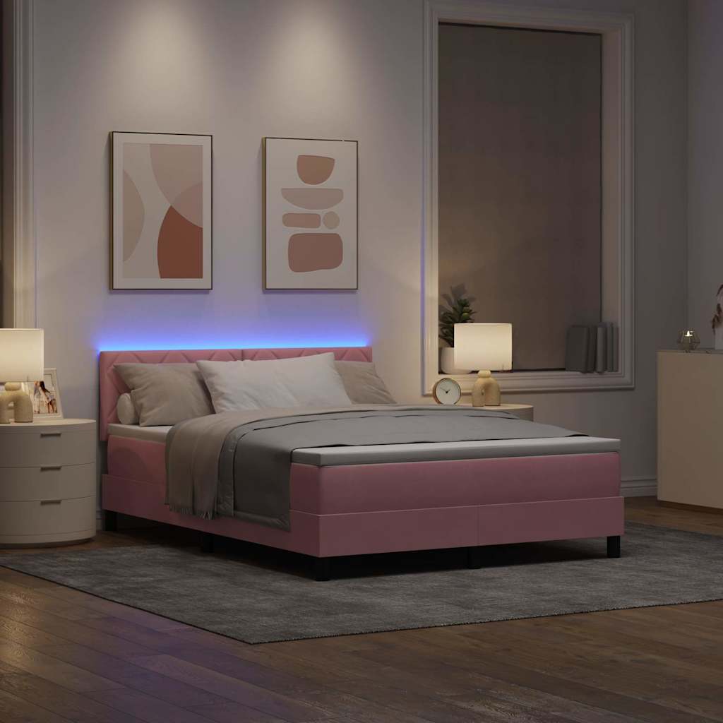 LED Box Spring Bed met matras met LED Roze 160 x 200 cm Fluweel is nu te koop bij PeponiXL, paradijselijk wonen!