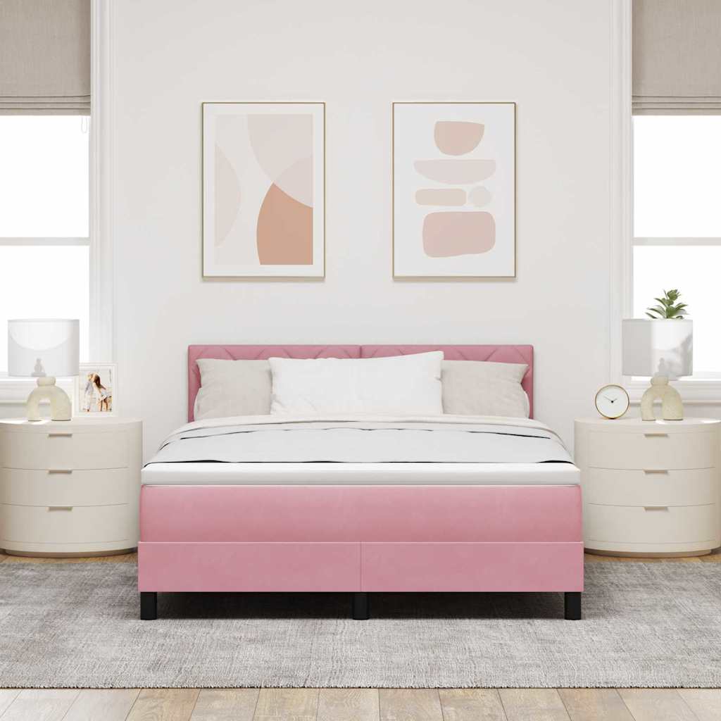 LED Box Spring Bed met matras met LED Roze 160 x 200 cm Fluweel is nu te koop bij PeponiXL, paradijselijk wonen!