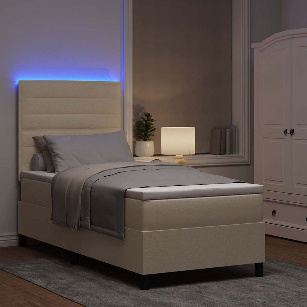 Boxspring bed met matras met LED Crème 90 x 190 cm Stof is nu te koop bij PeponiXL, paradijselijk wonen!