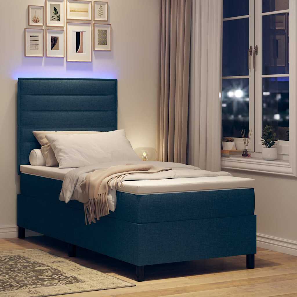 Boxspring bed met matras met LED Blauw 90 x 190 cm Stof is nu te koop bij PeponiXL, paradijselijk wonen!