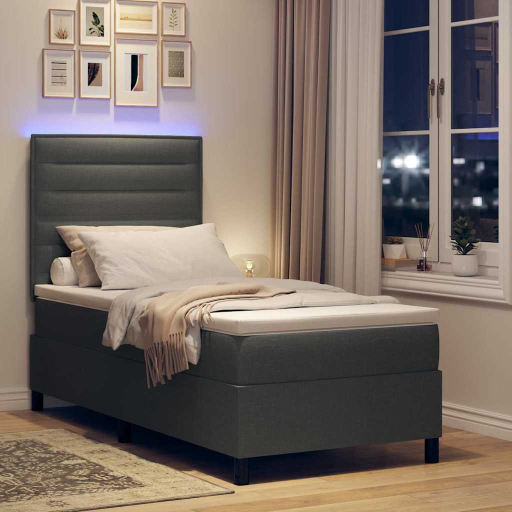 Boxspring bed met matras met LED Donkergrijs 90 x 200 cm Stof is nu te koop bij PeponiXL, paradijselijk wonen!