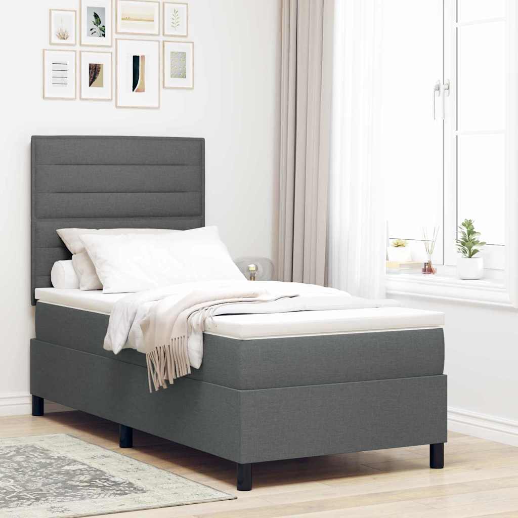 Boxspring bed met matras met LED Donkergrijs 90 x 200 cm Stof is nu te koop bij PeponiXL, paradijselijk wonen!