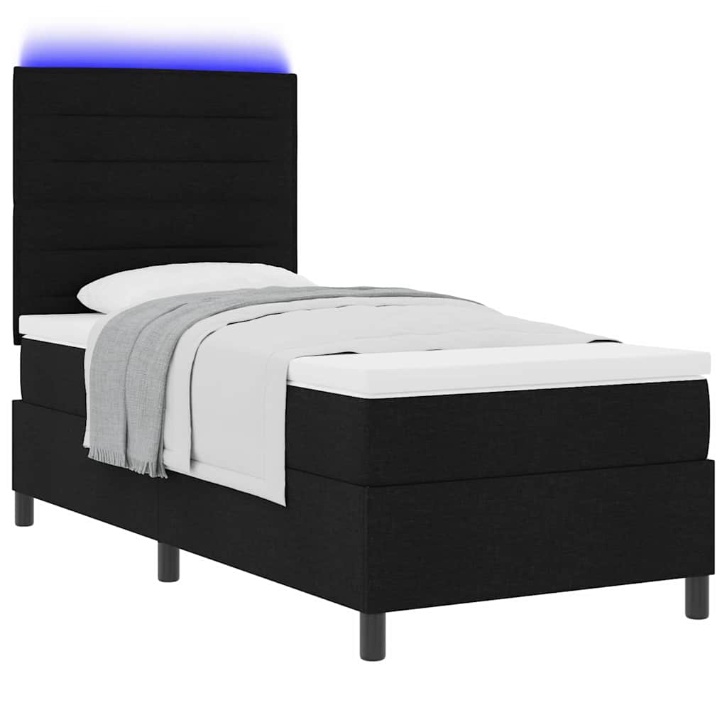 Boxspring bed met matras met LED Zwart 90 x 200 cm Stof is nu te koop bij PeponiXL, paradijselijk wonen!
