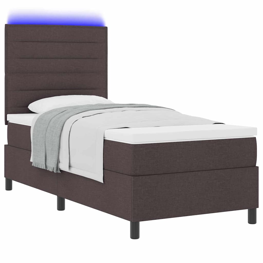 Boxspring bed met matras met LED Donkerbruin 90 x 200 cm Stof is nu te koop bij PeponiXL, paradijselijk wonen!