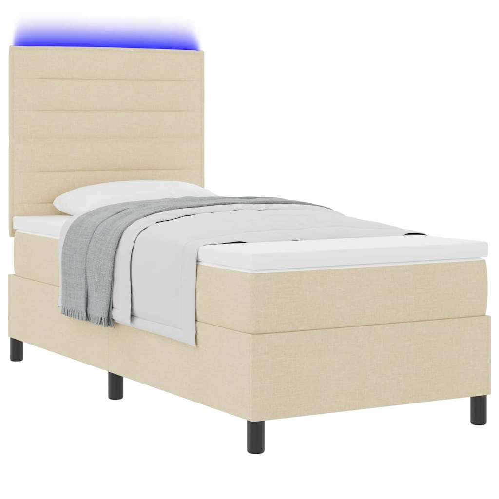 Boxspring bed met matras met LED Crème 90 x 200 cm Stof is nu te koop bij PeponiXL, paradijselijk wonen!
