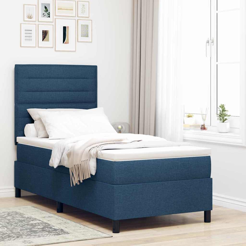 Boxspring bed met matras met LED Blauw 90 x 200 cm Stof is nu te koop bij PeponiXL, paradijselijk wonen!