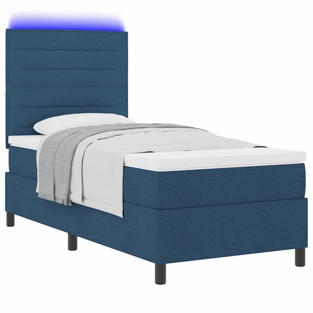Boxspring bed met matras met LED Blauw 90 x 200 cm Stof is nu te koop bij PeponiXL, paradijselijk wonen!