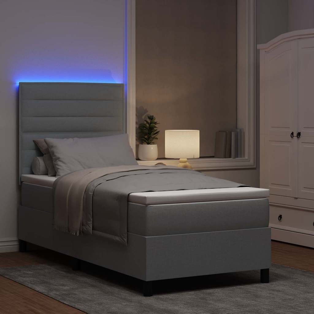 Boxspring bed met matras met LED Lichtgrijs 100 x 200 cm Stof is nu te koop bij PeponiXL, paradijselijk wonen!