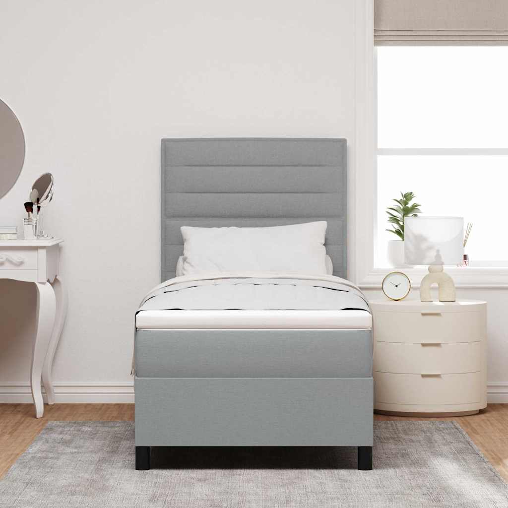 Boxspring bed met matras met LED Lichtgrijs 100 x 200 cm Stof is nu te koop bij PeponiXL, paradijselijk wonen!