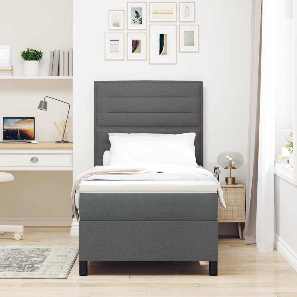 Boxspring bed met matras met LED Donkergrijs 100 x 200 cm Stof is nu te koop bij PeponiXL, paradijselijk wonen!