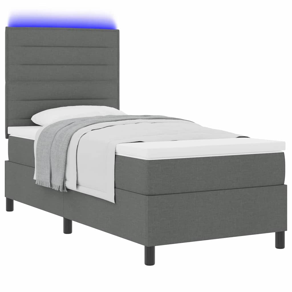 Boxspring bed met matras met LED Donkergrijs 100 x 200 cm Stof is nu te koop bij PeponiXL, paradijselijk wonen!