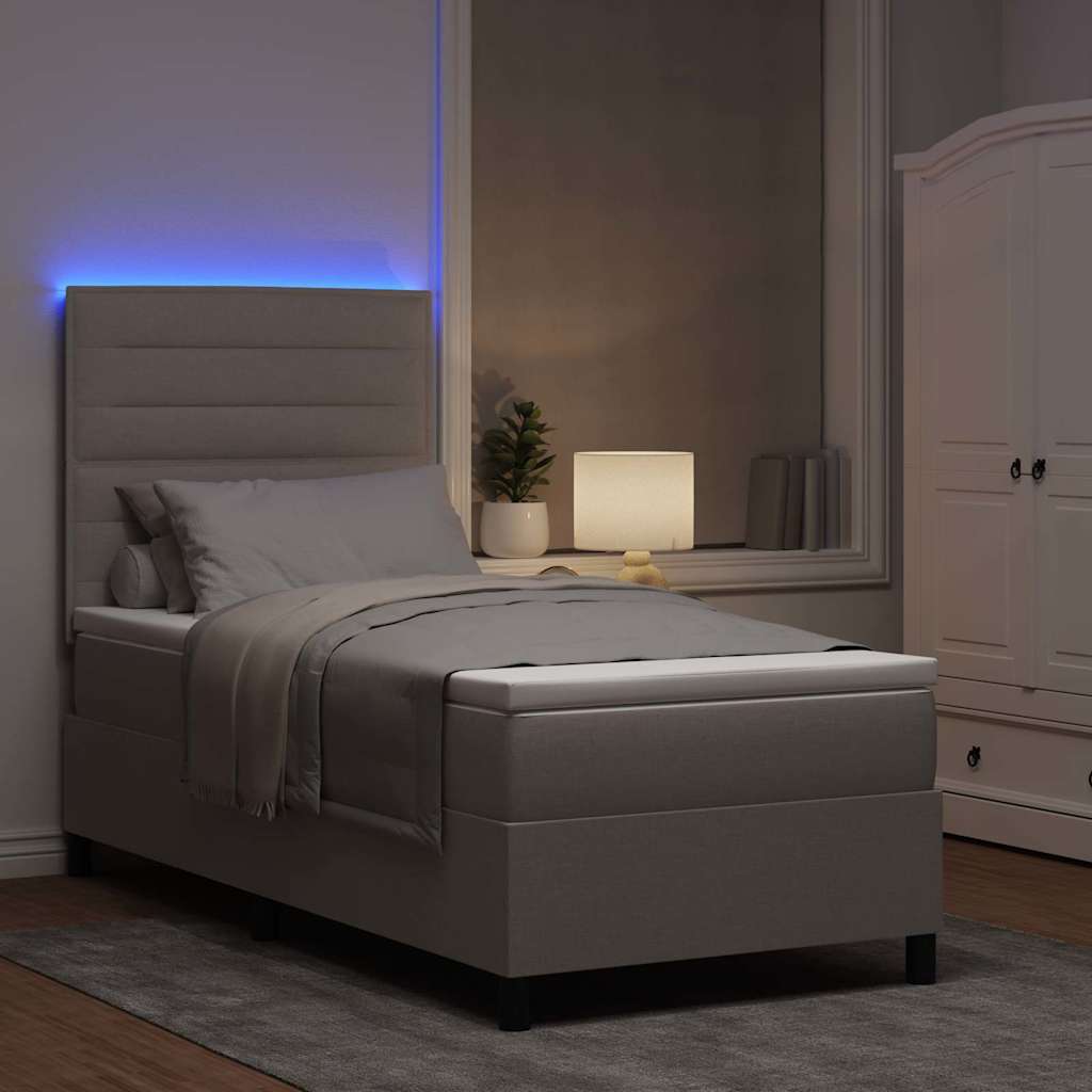 Boxspring bed met matras met LED Taupe 100 x 200 cm Stof is nu te koop bij PeponiXL, paradijselijk wonen!