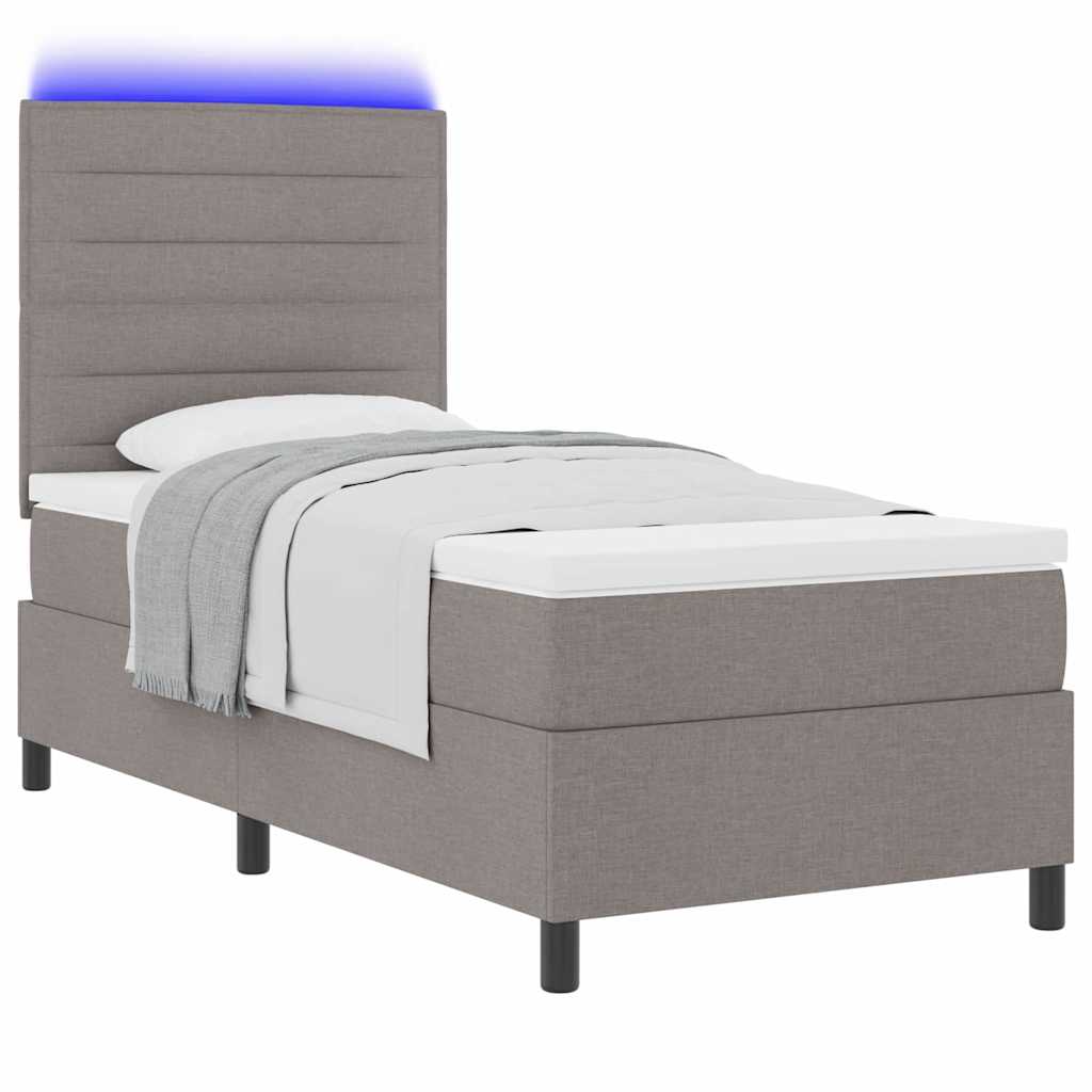 Boxspring bed met matras met LED Taupe 100 x 200 cm Stof is nu te koop bij PeponiXL, paradijselijk wonen!