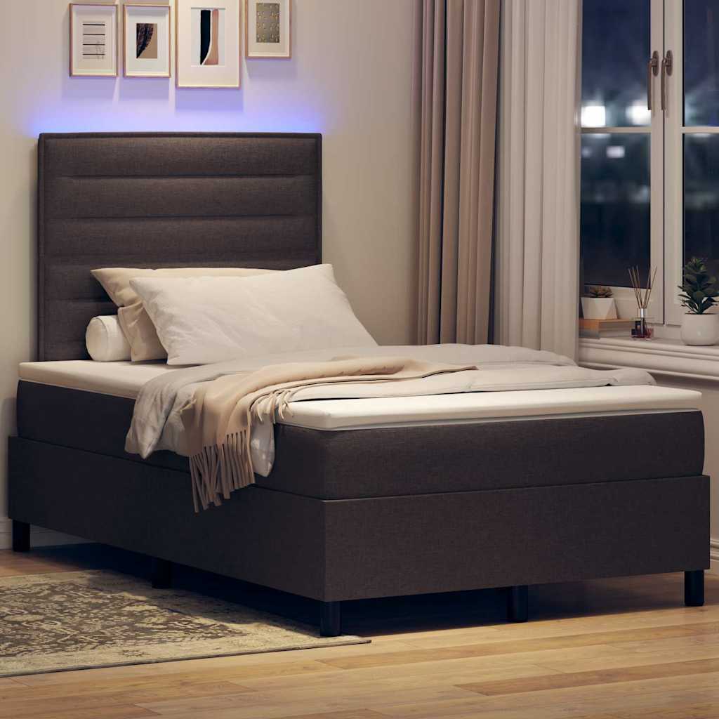 Boxspring bed met matras met LED Donkerbruin 120 x 200 cm Stof is nu te koop bij PeponiXL, paradijselijk wonen!