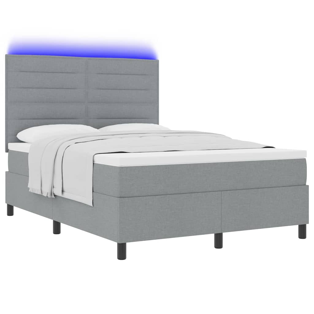 Boxspring bed met matras met LED Lichtgrijs 140 x 190 cm Stof is nu te koop bij PeponiXL, paradijselijk wonen!