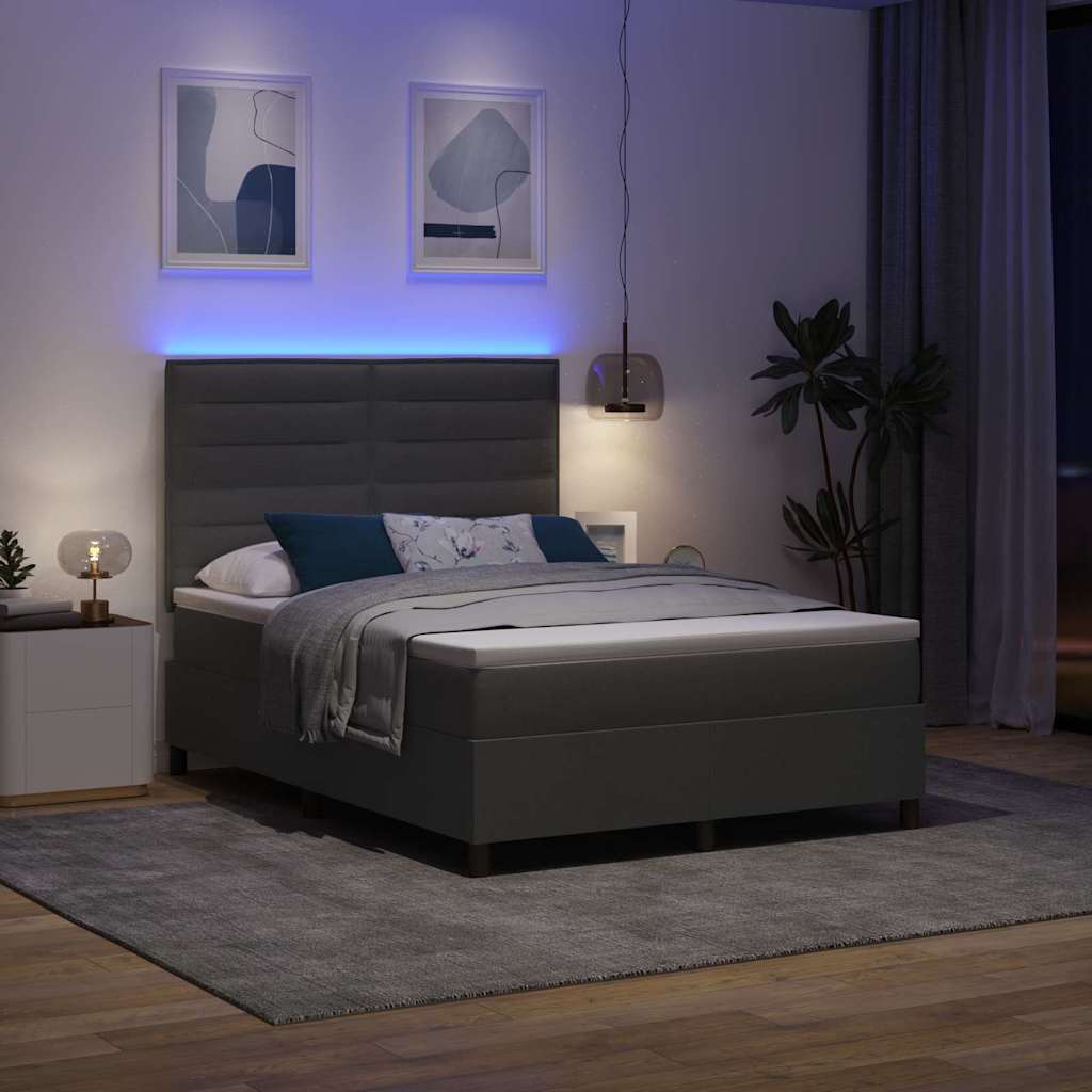 Boxspring bed met matras met LED Donkergrijs 140 x 190 cm Stof is nu te koop bij PeponiXL, paradijselijk wonen!
