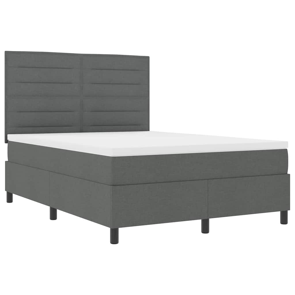 Boxspring bed met matras met LED Donkergrijs 140 x 190 cm Stof is nu te koop bij PeponiXL, paradijselijk wonen!