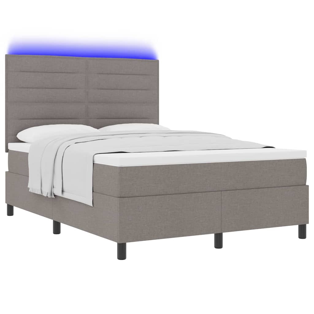 Boxspring bed met matras met LED Taupe 140 x 190 cm Stof is nu te koop bij PeponiXL, paradijselijk wonen!