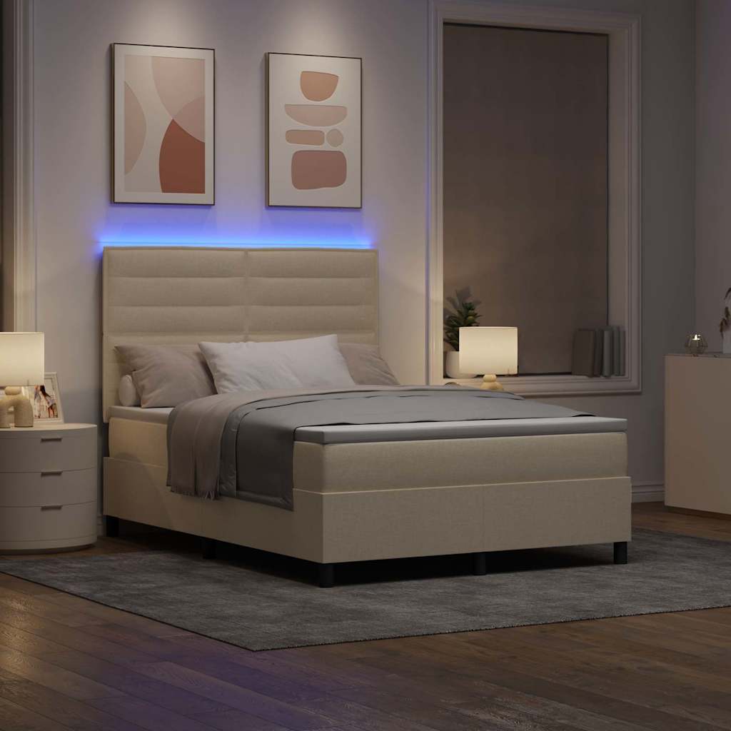 Boxspring bed met matras met LED Crème 140 x 190 cm Stof is nu te koop bij PeponiXL, paradijselijk wonen!