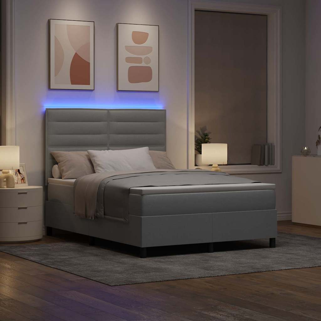 Boxspring bed met matras met LED Lichtgrijs 140 x 200 cm Stof is nu te koop bij PeponiXL, paradijselijk wonen!