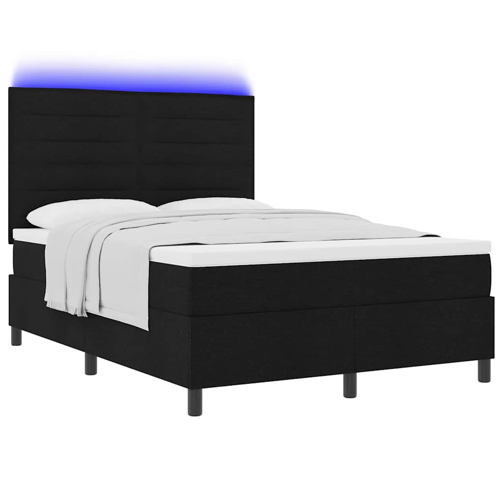 Boxspring bed met matras met LED Zwart 140 x 200 cm Stof is nu te koop bij PeponiXL, paradijselijk wonen!