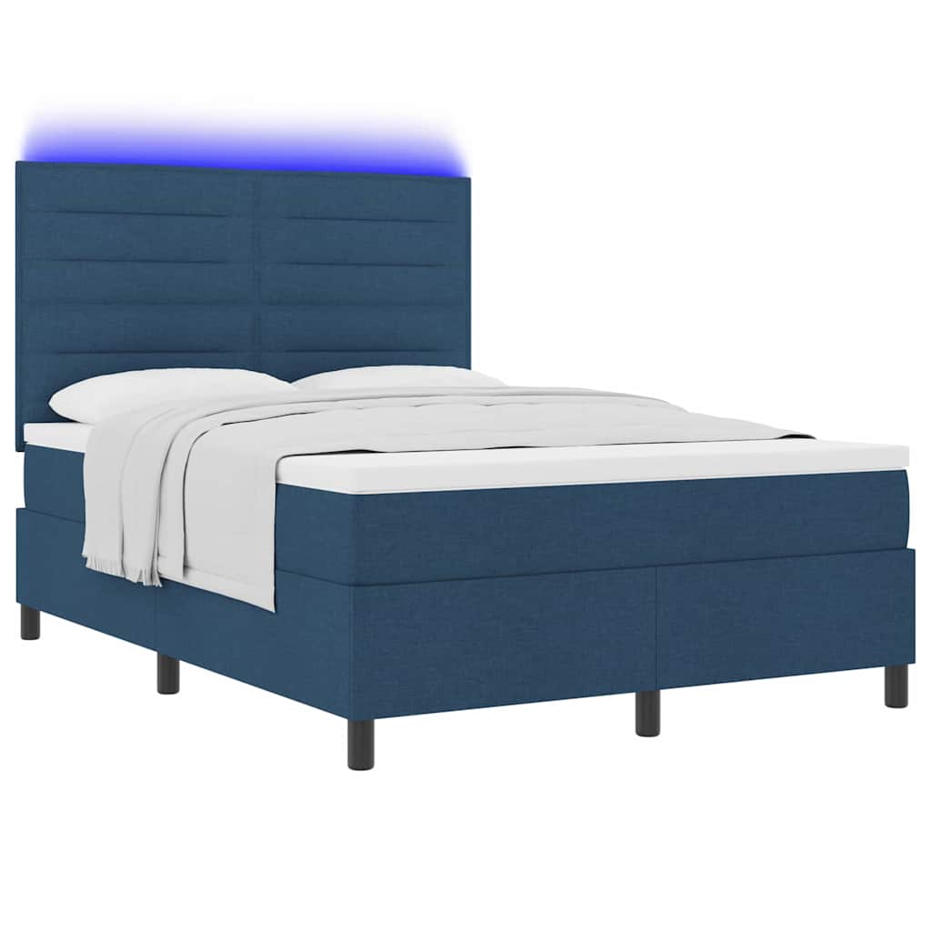 Boxspring bed met matras met LED Blauw 140 x 200 cm Stof is nu te koop bij PeponiXL, paradijselijk wonen!