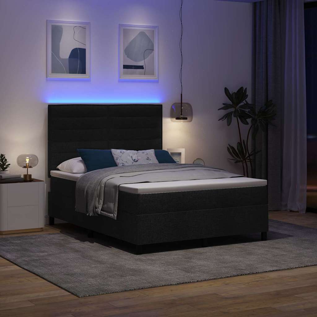 Boxspring bed met matras met LED Zwart 160 x 200 cm Stof is nu te koop bij PeponiXL, paradijselijk wonen!