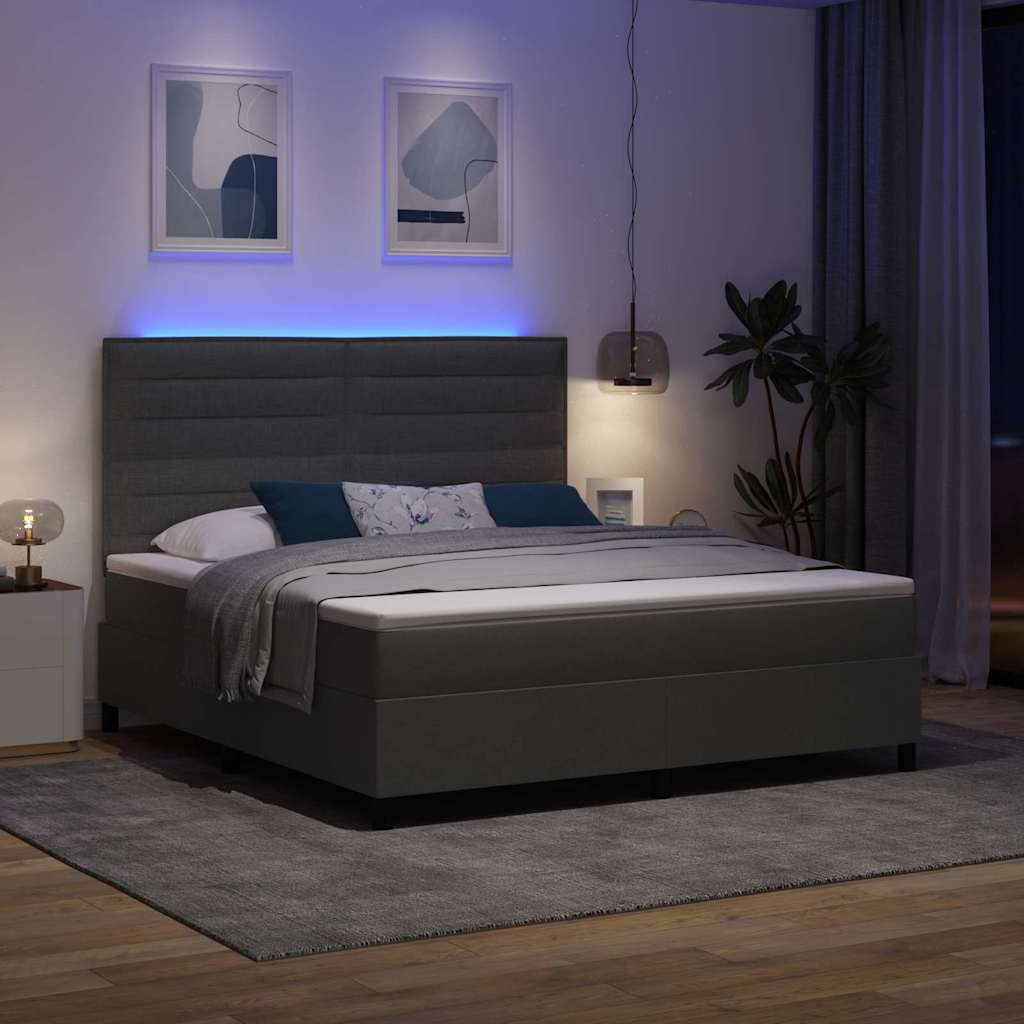 Boxspring bed met matras met LED Donkergrijs 180 x 200 cm Stof is nu te koop bij PeponiXL, paradijselijk wonen!