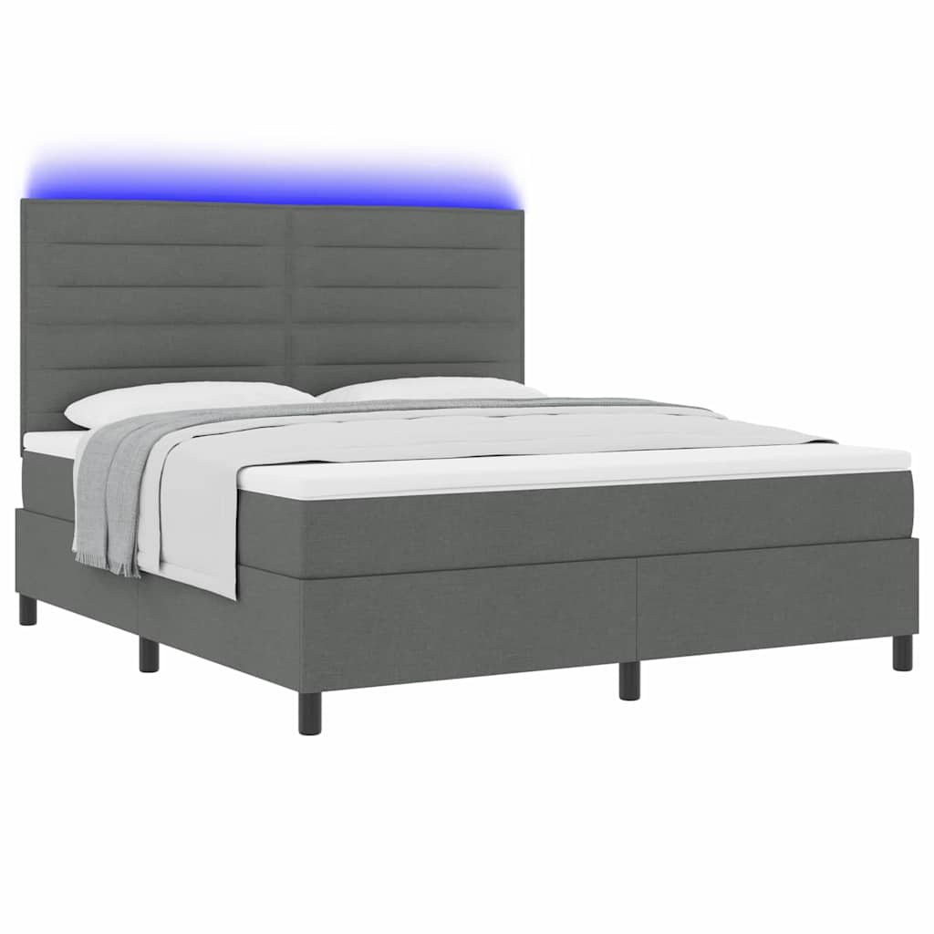 Boxspring bed met matras met LED Donkergrijs 180 x 200 cm Stof is nu te koop bij PeponiXL, paradijselijk wonen!