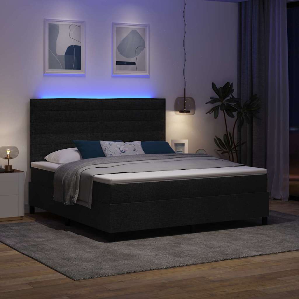 Boxspring bed met matras met LED Zwart 180 x 200 cm Stof is nu te koop bij PeponiXL, paradijselijk wonen!