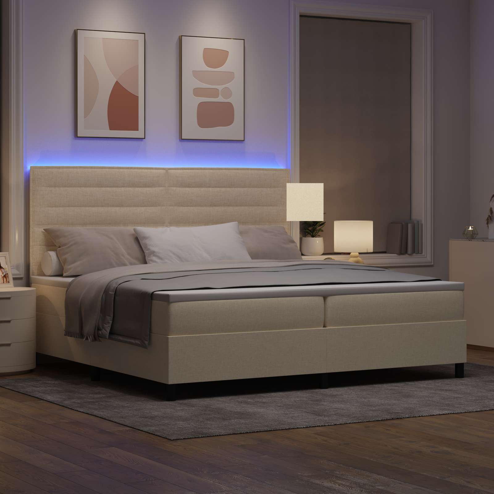 Boxspring bed met matras met LED Crème 200 x 200 cm Stof is nu te koop bij PeponiXL, paradijselijk wonen!
