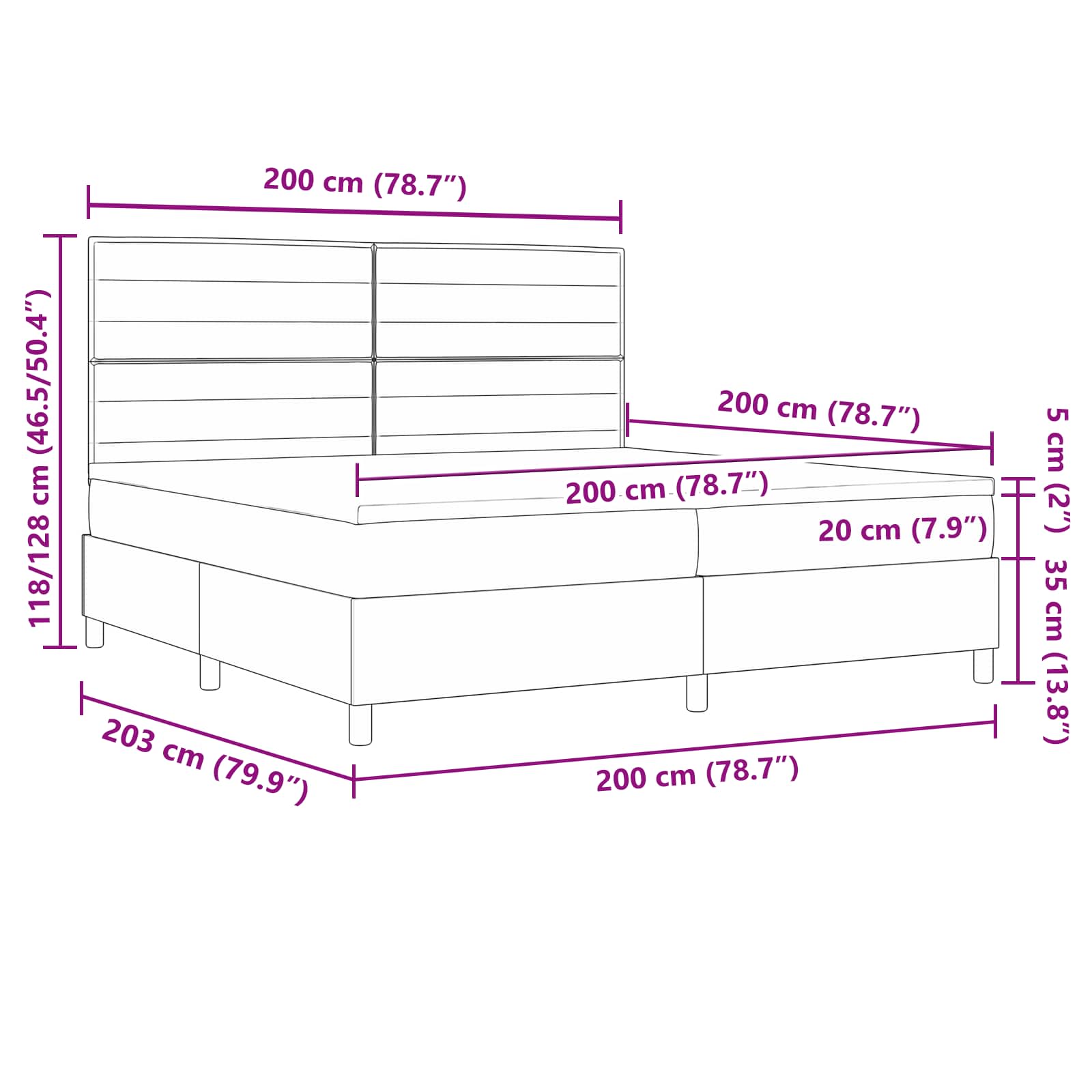 Boxspring bed met matras met LED Crème 200 x 200 cm Stof is nu te koop bij PeponiXL, paradijselijk wonen!