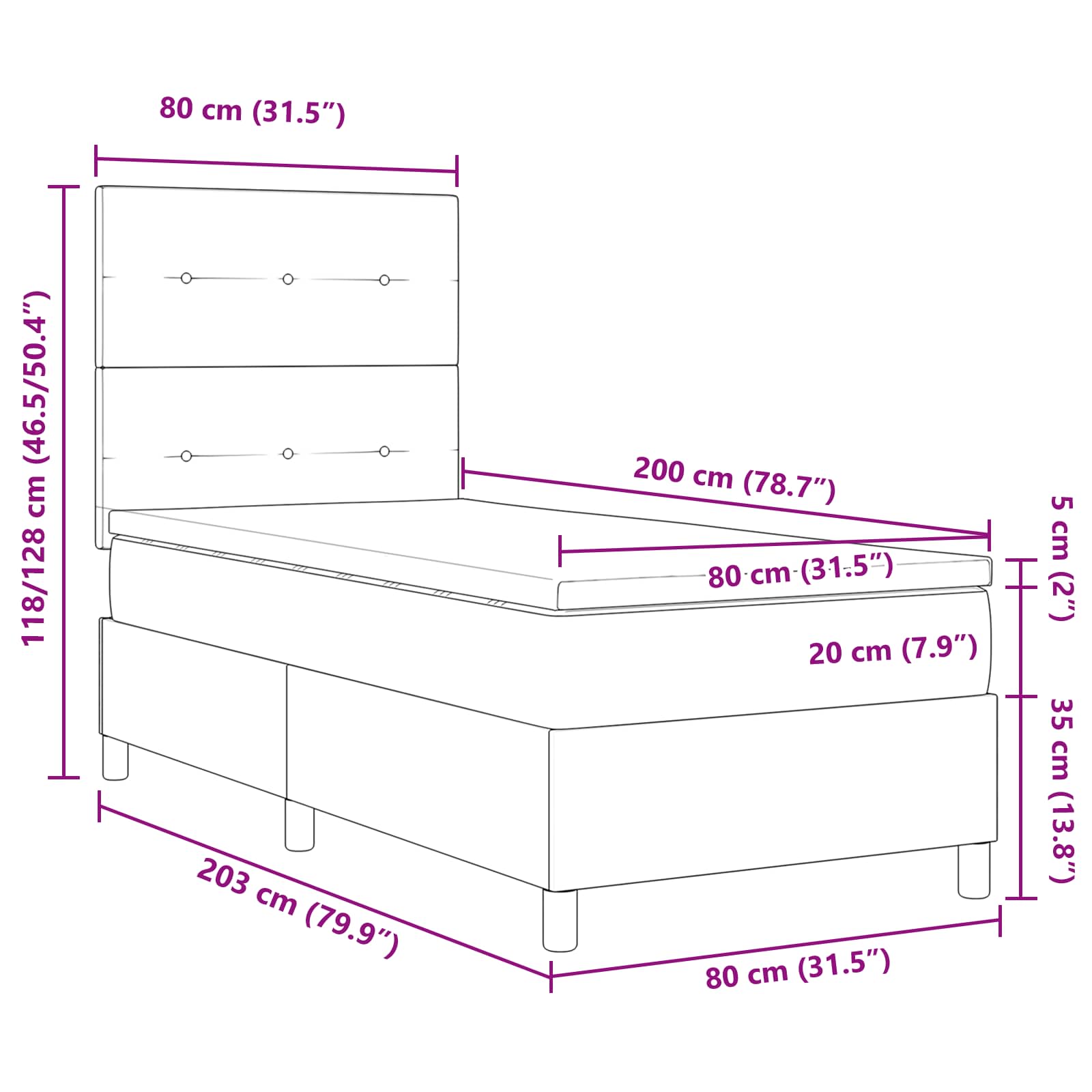 Boxspring bed met matras met LED Lichtgrijs 80 x 200 cm Stof is nu te koop bij PeponiXL, paradijselijk wonen!