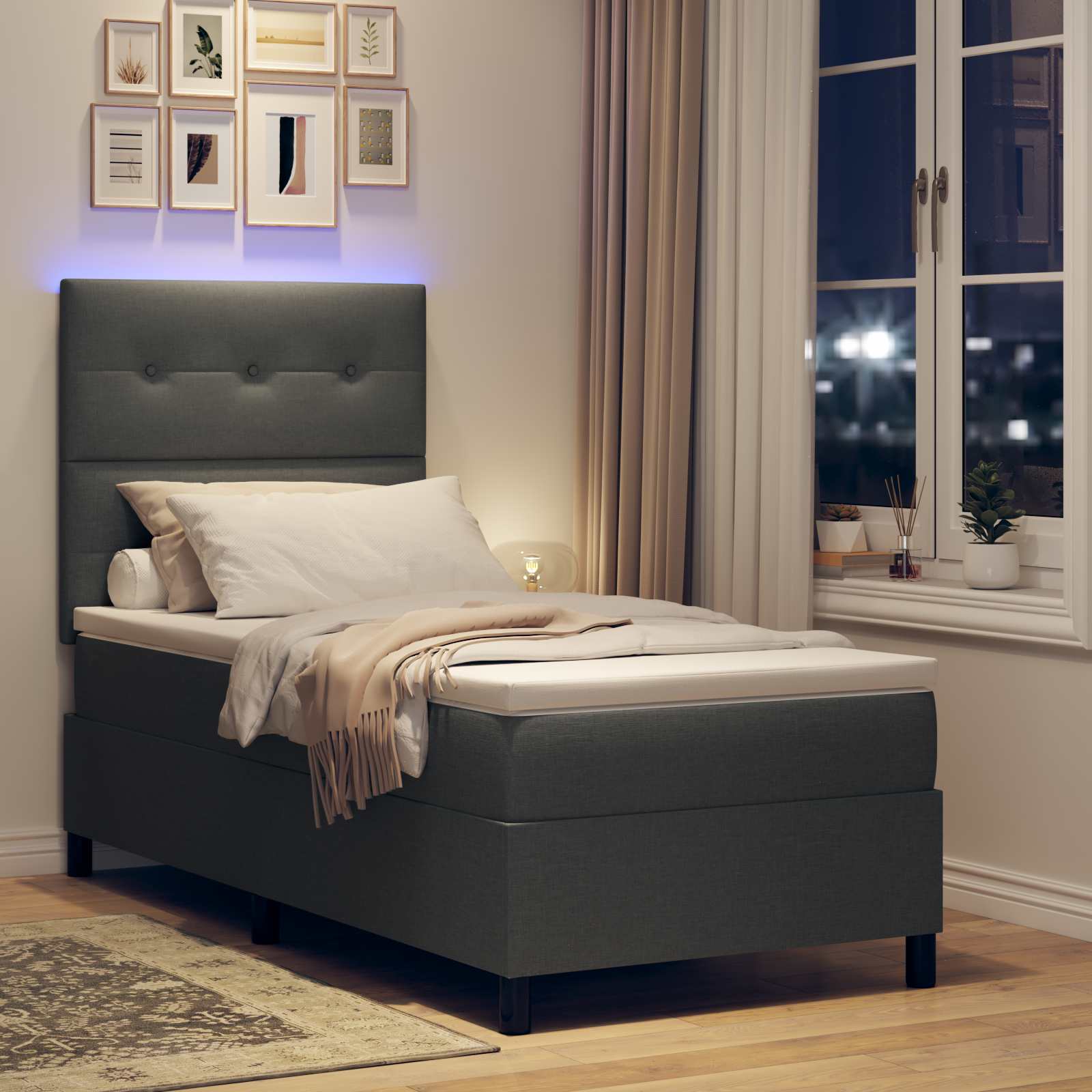 Boxspring bed met matras met LED Donkergrijs 80 x 200 cm Stof is nu te koop bij PeponiXL, paradijselijk wonen!