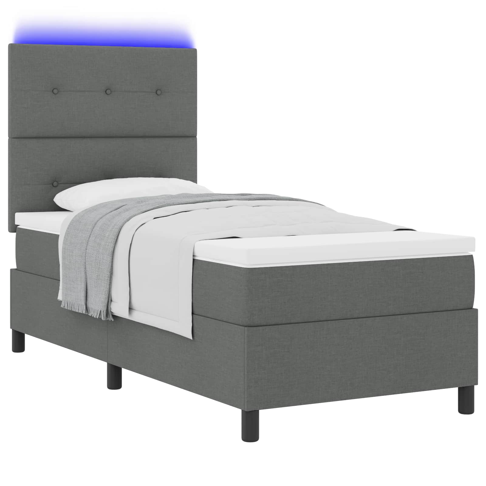 Boxspring bed met matras met LED Donkergrijs 80 x 200 cm Stof is nu te koop bij PeponiXL, paradijselijk wonen!