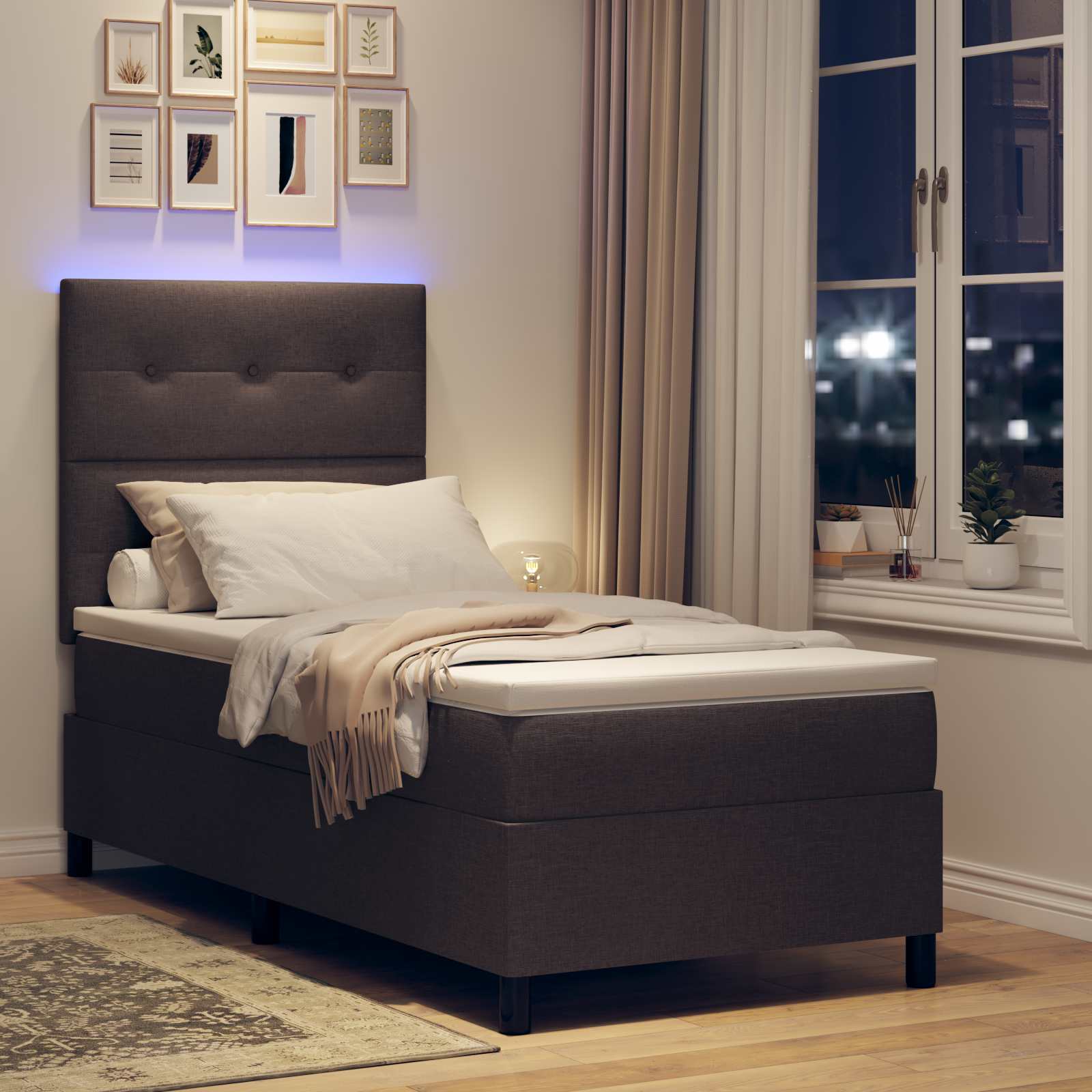 Boxspring bed met matras met LED Donkerbruin 80 x 200 cm Stof is nu te koop bij PeponiXL, paradijselijk wonen!