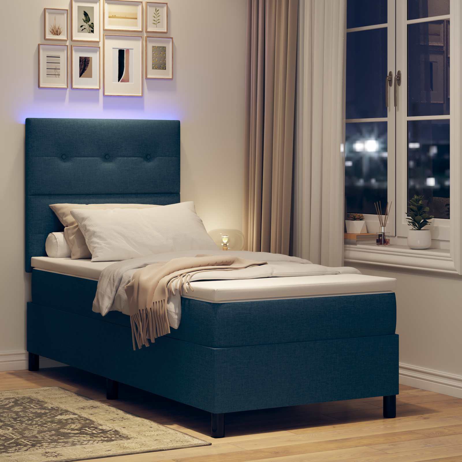 Boxspring bed met matras met LED Blauw 80 x 200 cm Stof is nu te koop bij PeponiXL, paradijselijk wonen!