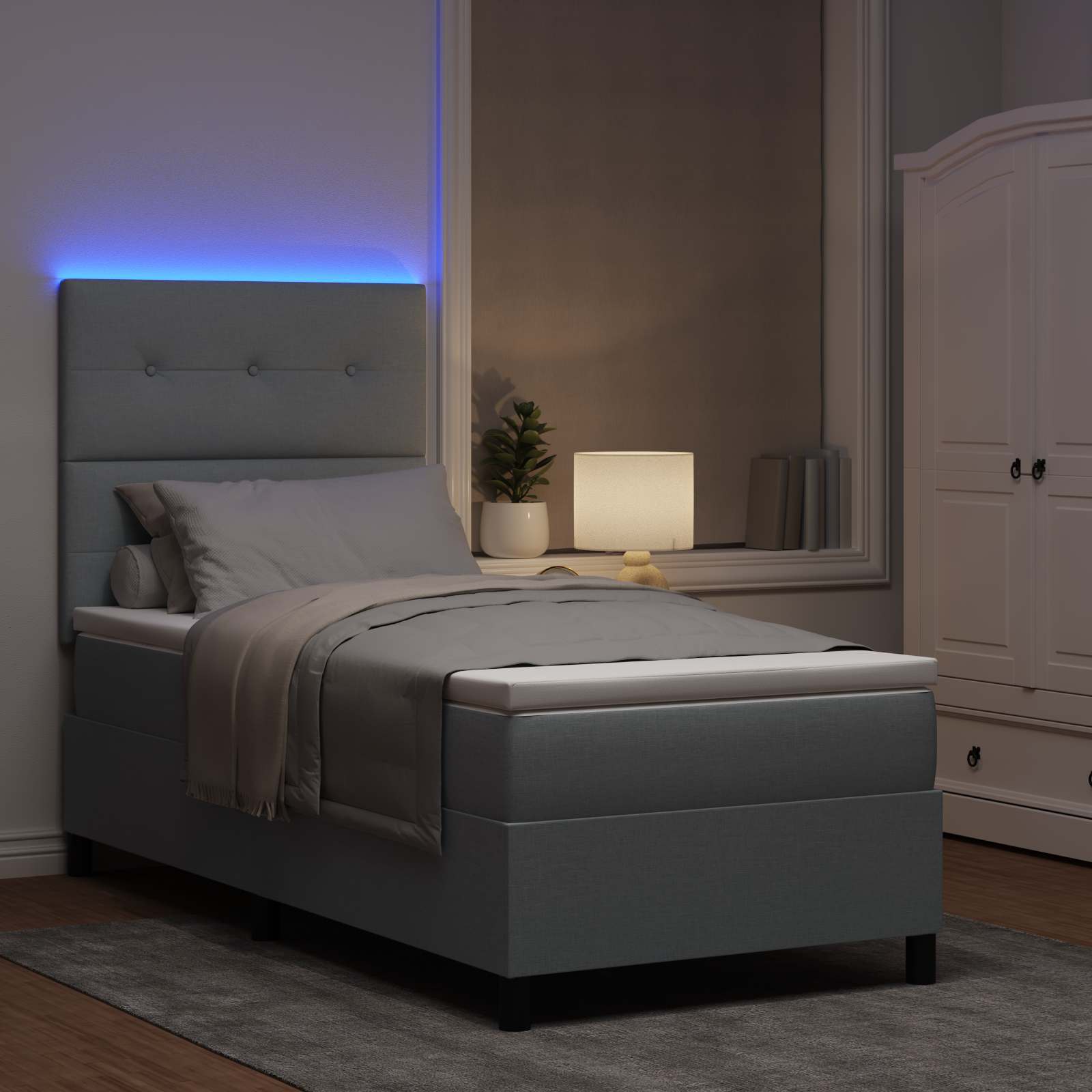 Boxspring bed met matras met LED Lichtgrijs 90 x 190 cm Stof is nu te koop bij PeponiXL, paradijselijk wonen!