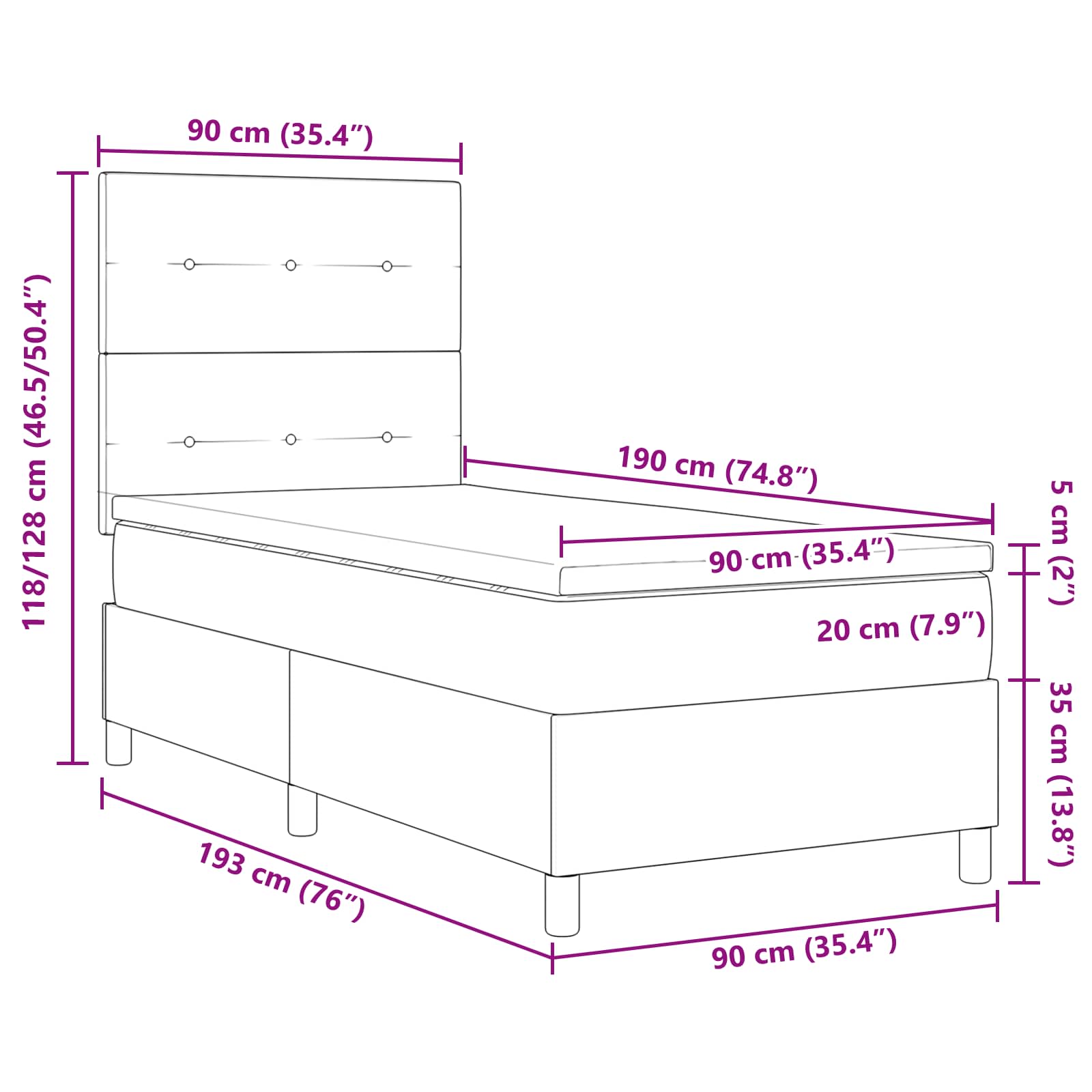 Boxspring bed met matras met LED Zwart 90 x 190 cm Stof is nu te koop bij PeponiXL, paradijselijk wonen!