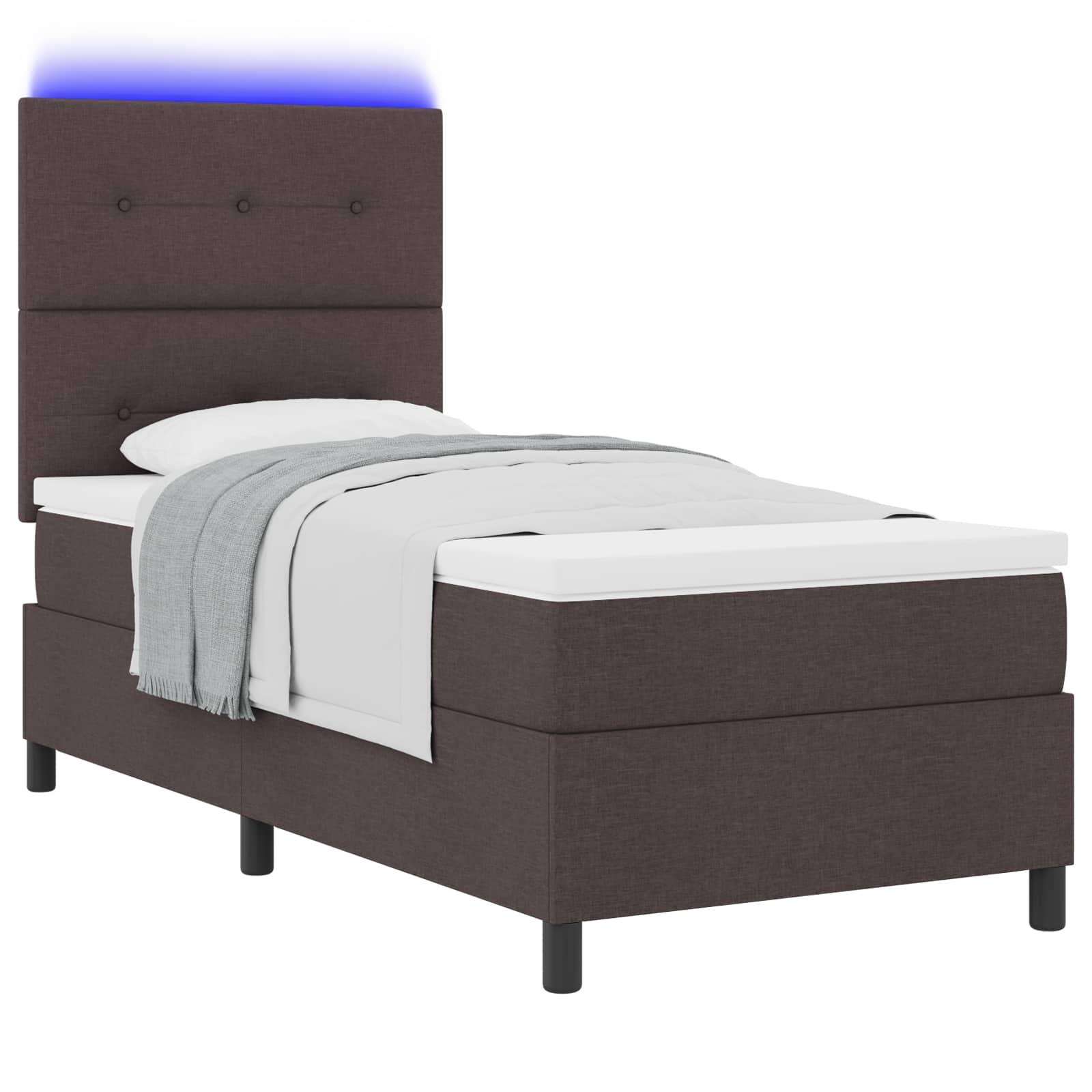 Boxspring bed met matras met LED Donkerbruin 90 x 190 cm Stof is nu te koop bij PeponiXL, paradijselijk wonen!