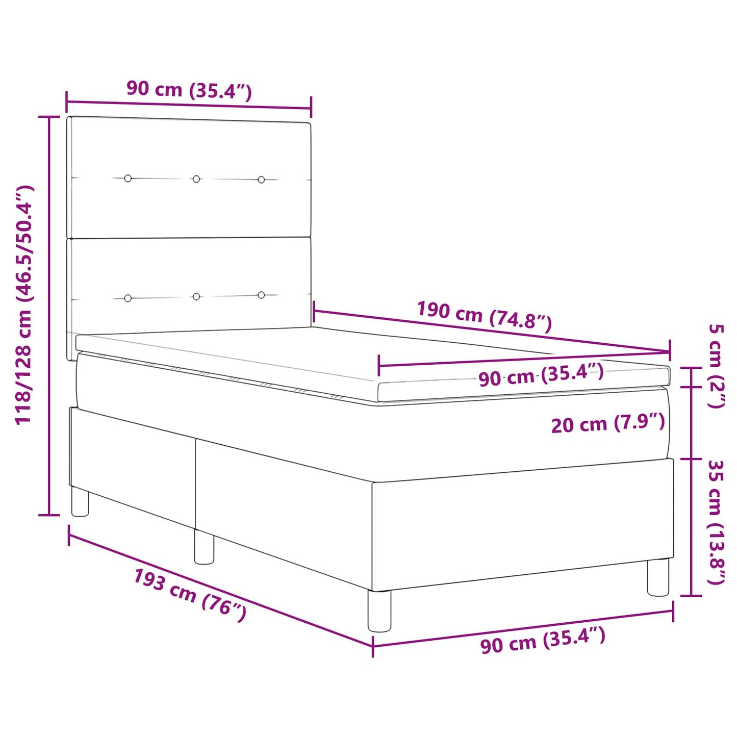 Boxspring bed met matras met LED Donkerbruin 90 x 190 cm Stof is nu te koop bij PeponiXL, paradijselijk wonen!