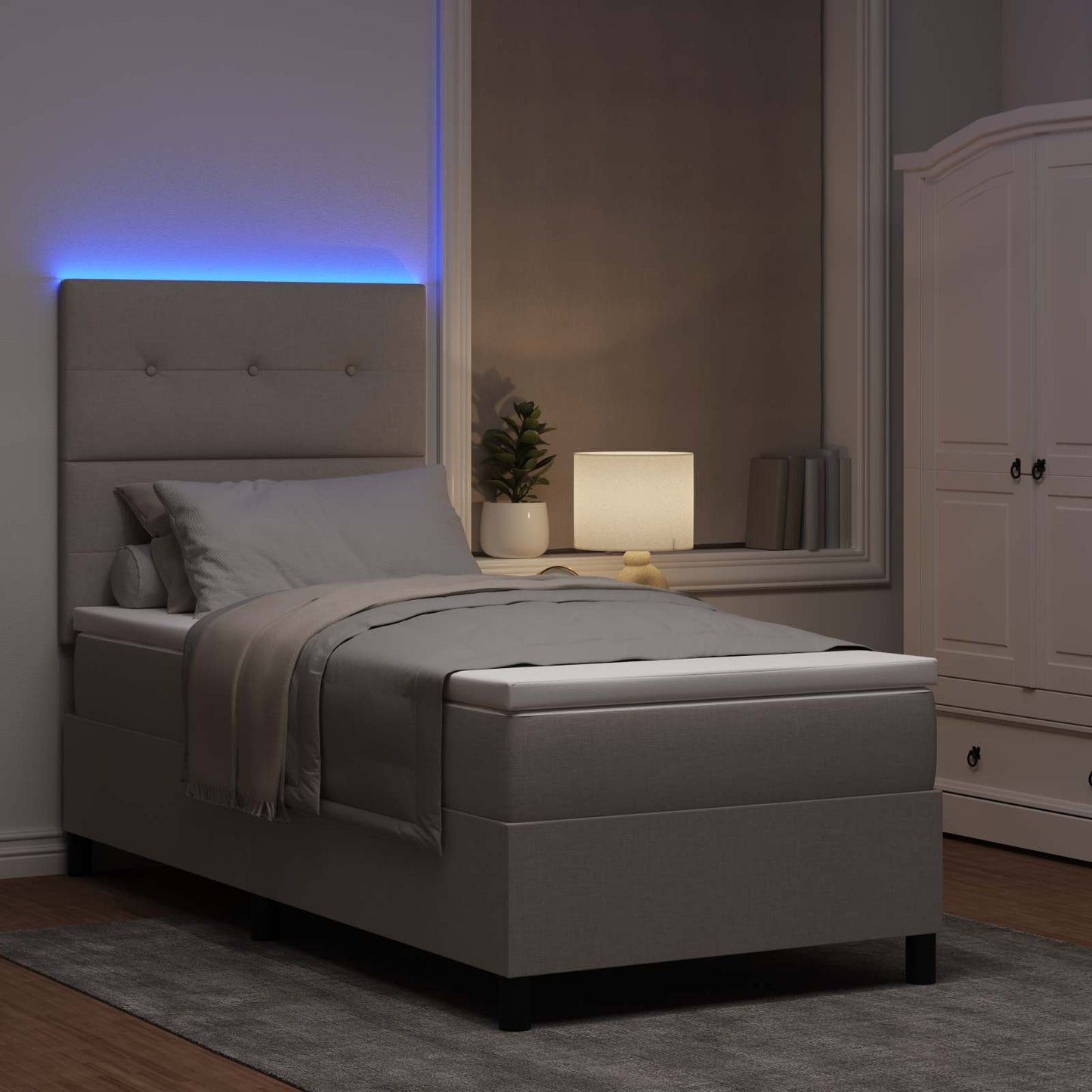 Boxspring bed met matras met LED Taupe 90 x 190 cm Stof is nu te koop bij PeponiXL, paradijselijk wonen!