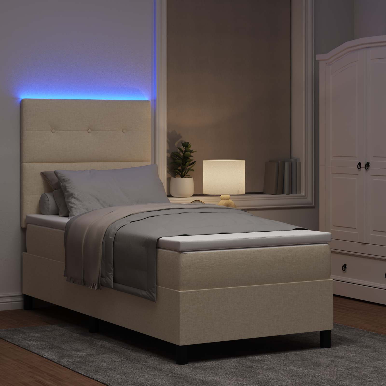 Boxspring bed met matras met LED Crème 90 x 190 cm Stof is nu te koop bij PeponiXL, paradijselijk wonen!