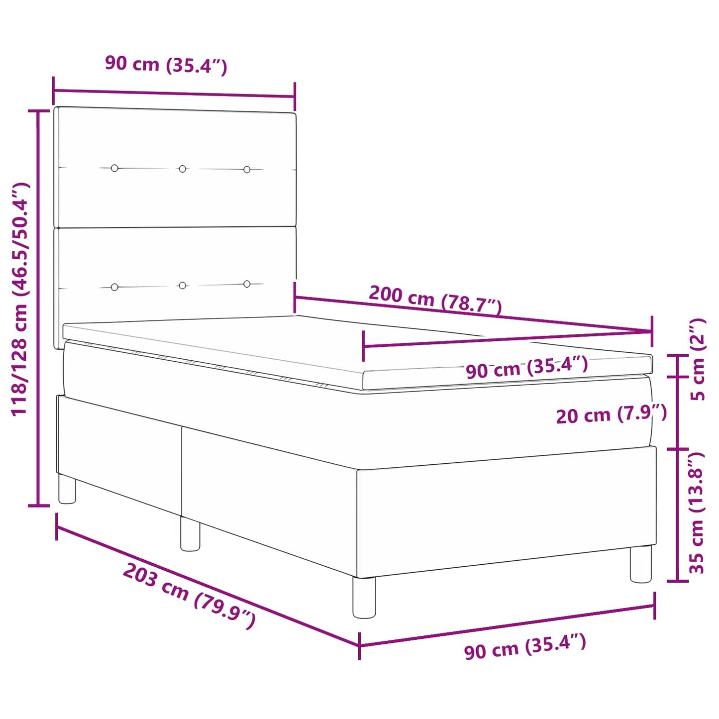 Boxspring bed met matras met LED Lichtgrijs 90 x 200 cm Stof is nu te koop bij PeponiXL, paradijselijk wonen!