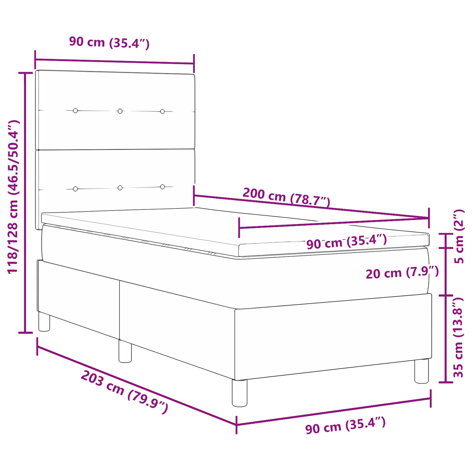 Boxspring bed met matras met LED Lichtgrijs 90 x 200 cm Stof is nu te koop bij PeponiXL, paradijselijk wonen!
