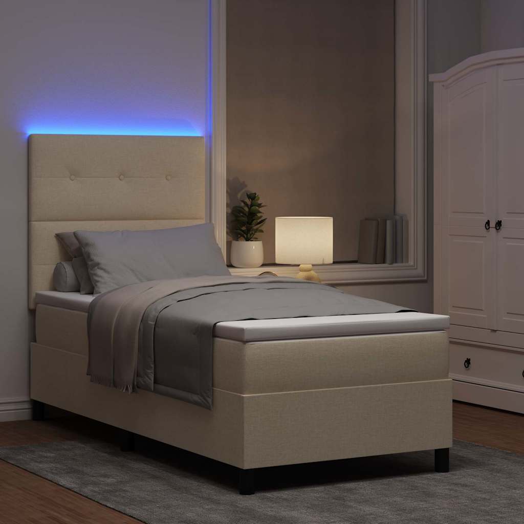 Boxspring bed met matras met LED Crème 100 x 200 cm Stof is nu te koop bij PeponiXL, paradijselijk wonen!