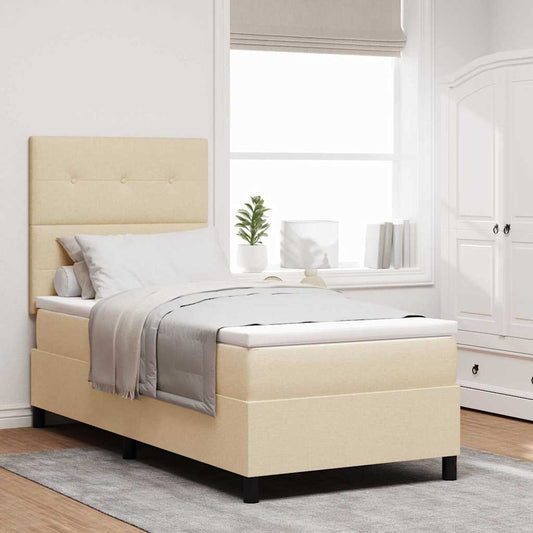 Boxspring bed met matras met LED Crème 100 x 200 cm Stof is nu te koop bij PeponiXL, paradijselijk wonen!