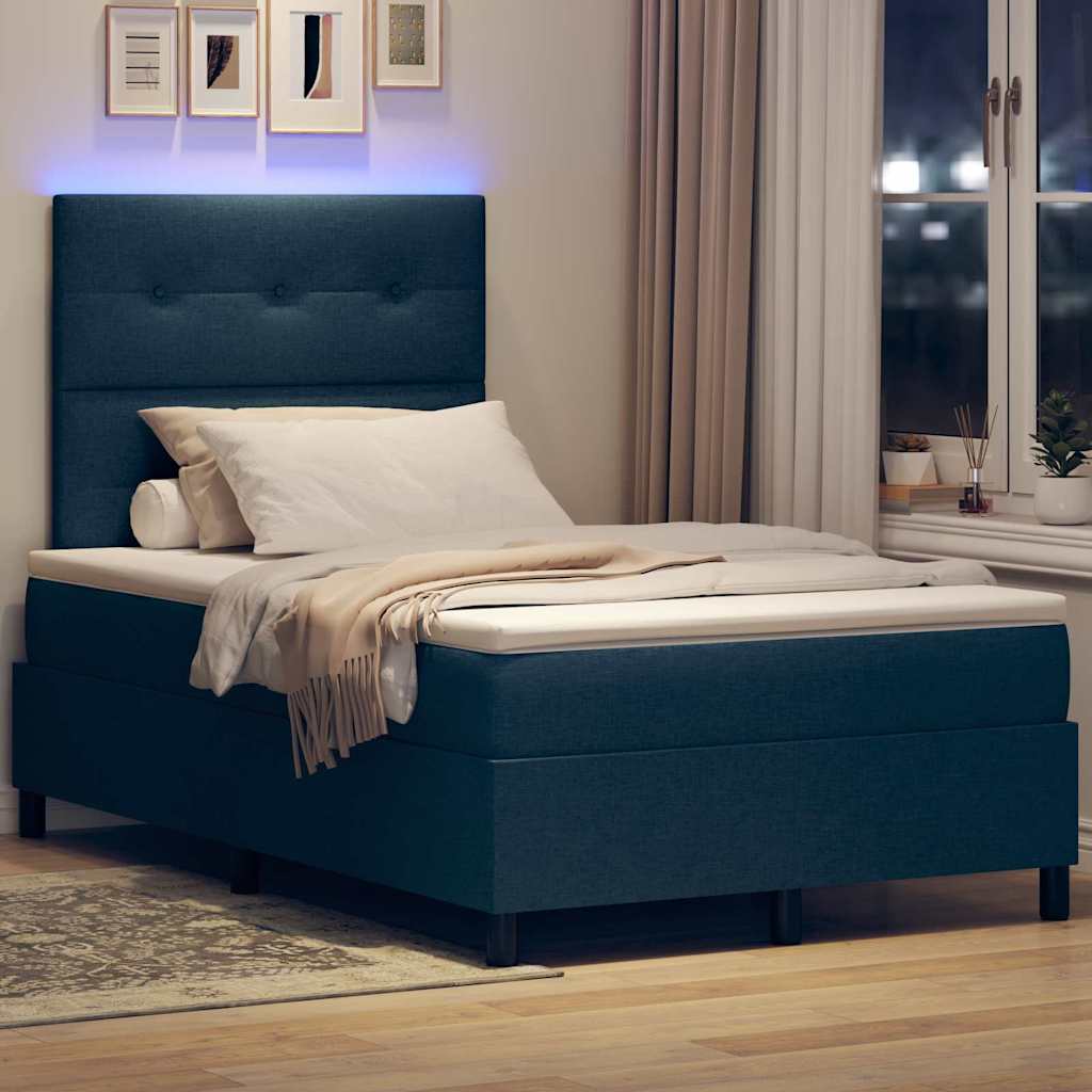 Boxspring bed met matras met LED Blauw 120 x 200 cm Stof is nu te koop bij PeponiXL, paradijselijk wonen!